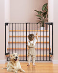 34" x 29.2-43" Extra-Tall Adjustable Hardware/Pressure-Mounted Pet & Child Safety Gate with Dual-Lock Walk-Through Swing Door for Stairs, Hallways & Wide Doorways — Black