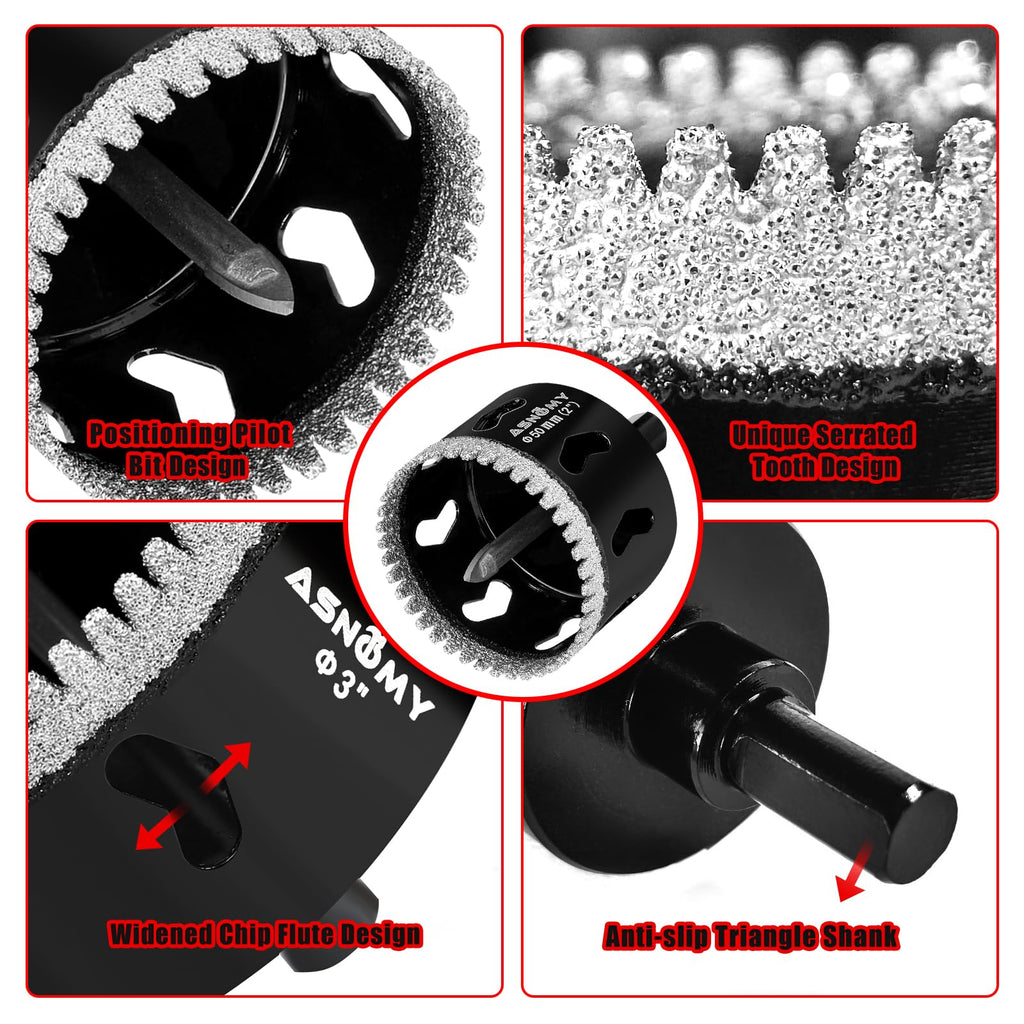 3" Diamond Hole Saw with Pilot Drill Bit,Tile Hole Saw for Ceramic