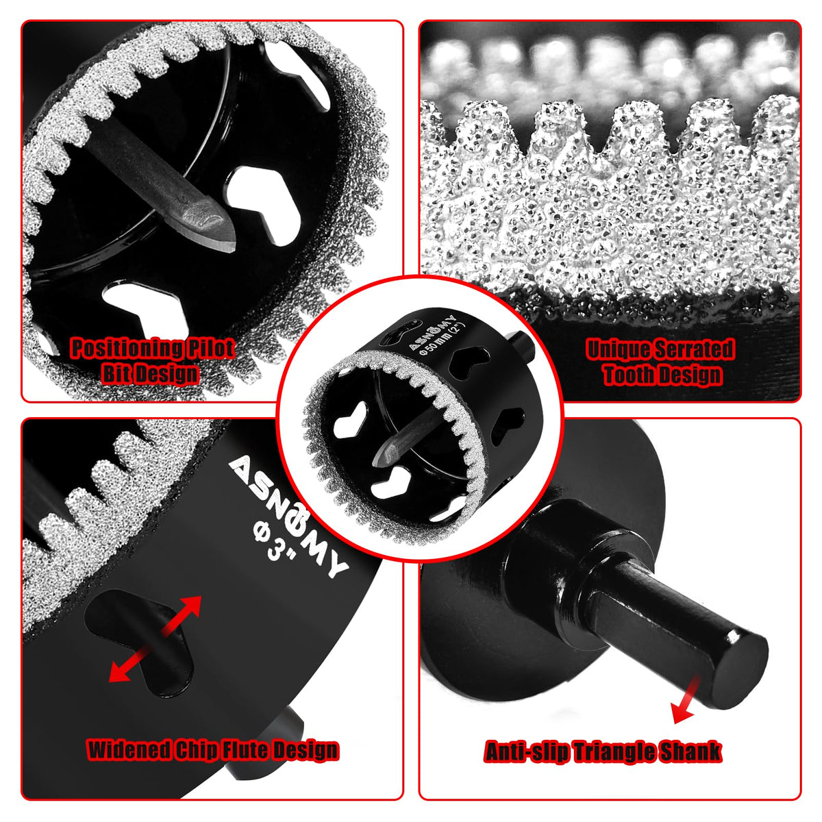 3" Diamond Hole Saw with Pilot Drill Bit,Tile Hole Saw for Ceramic