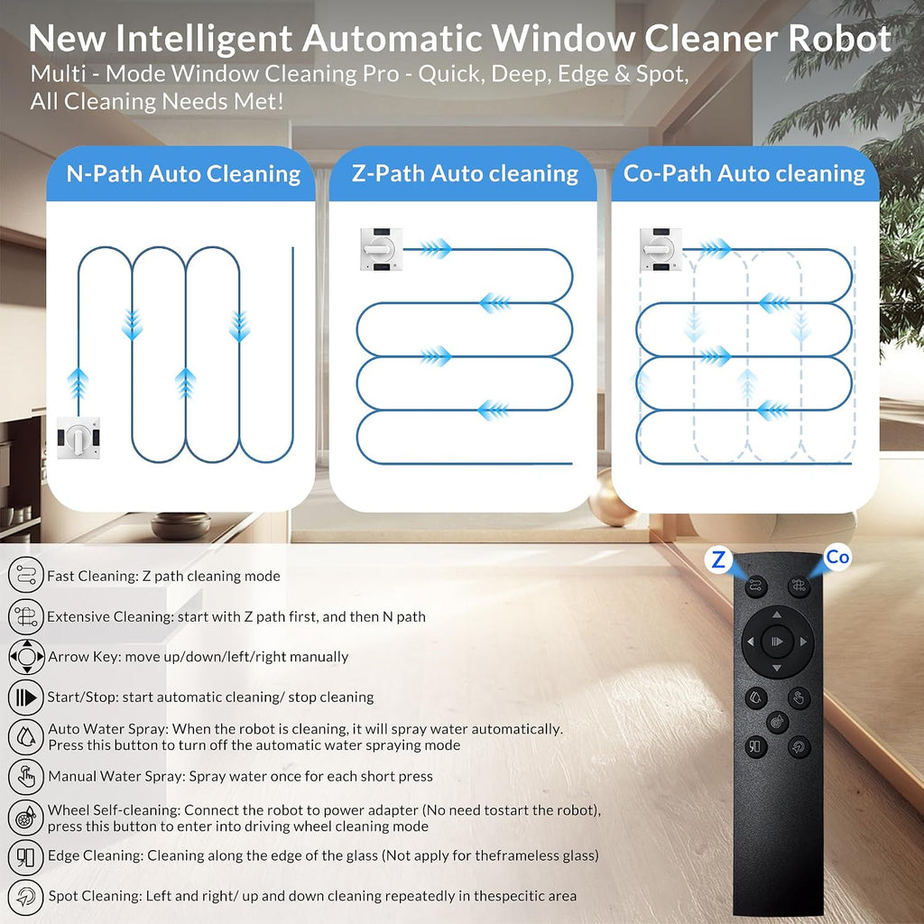 Smart Window Cleaning Robot With Dual Water Spray,3800pa Suction, Multiple Anti - Fall Protection,AI Path
