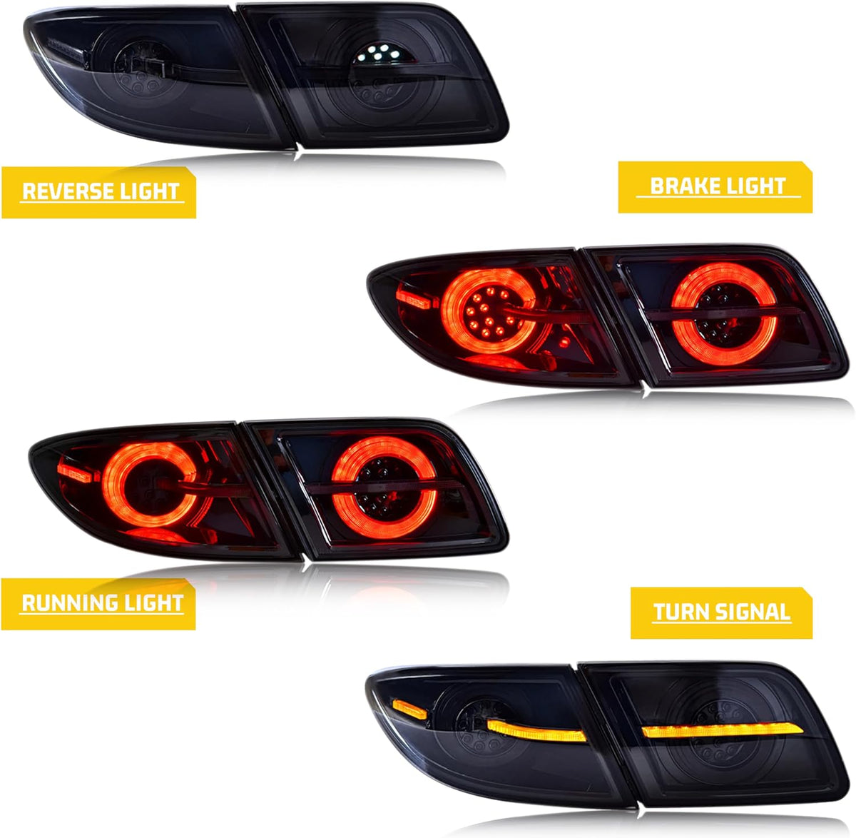LED Tail Lights Assembly Compatible with Mazda 6 2003-2008 Sedan 4-Door Start-up Animation Sequential Turn Signal Black Rear Lamps Accessory [Cannot fit Hatchback/Wagon]