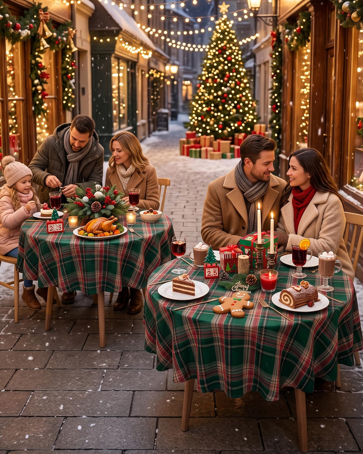 Round Christmas Tablecloth 60 Inch, Green and Red Buffalo Plaid