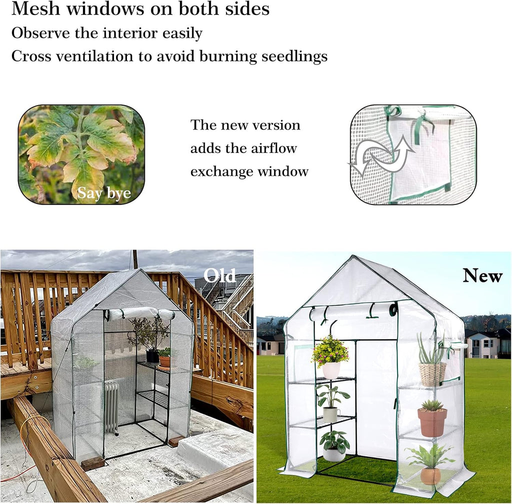 56x30x76 Mini Walk-in Greenhouse, Portable Plant House with 3-Tier Shelves | PE Cover, Roll-Up Door, 3-Tier Shelves