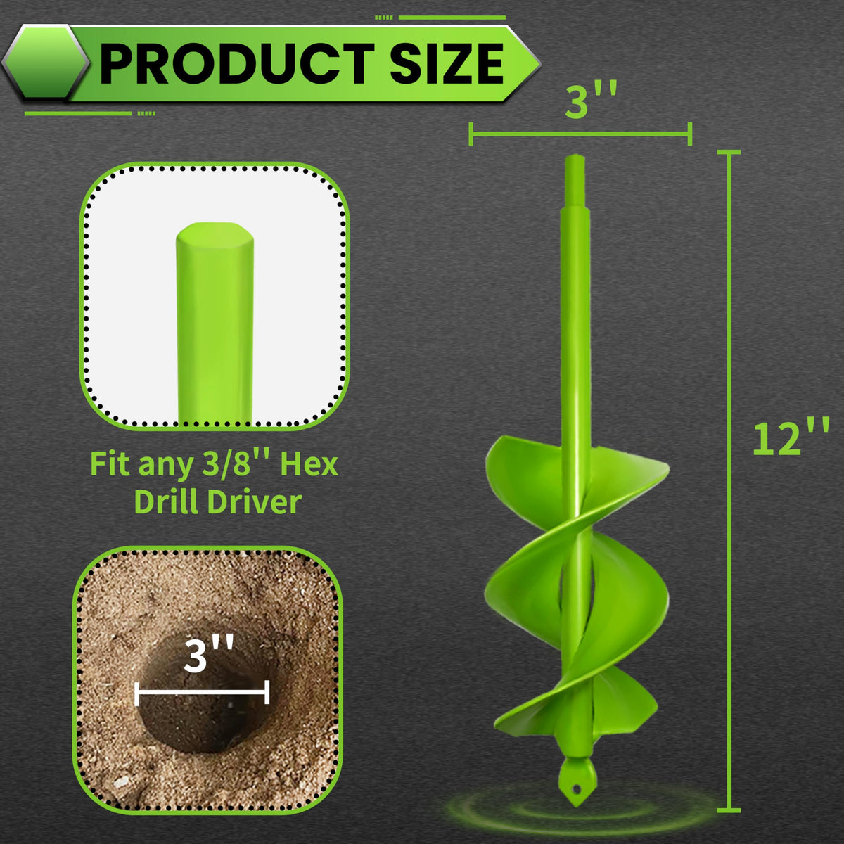 3"x12" Green Twin Auger Drill Bit – Wide & Fast Double Spiral Drill