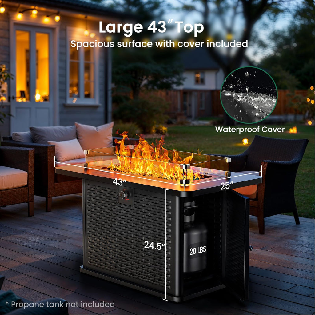 43-Inch Rectangular Propane Fire Pit – 60,000 BTU Output, Premium Gas Fire Pit Table for Outside Patio, 304 Stainless