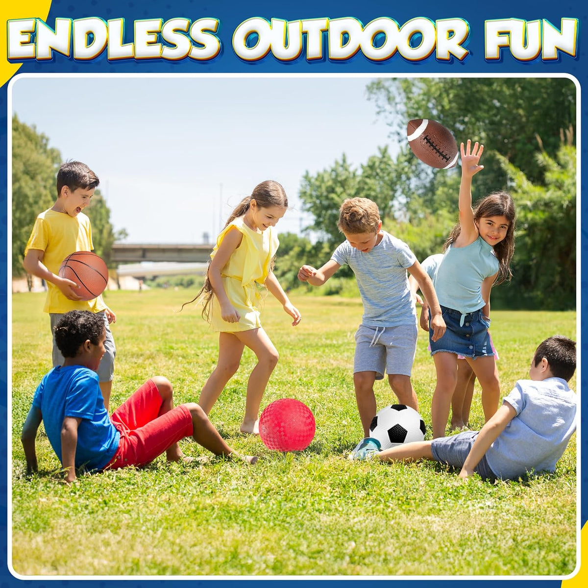 8.5” Sports Balls for Kids & Toddlers - (Pack of 4) Rubber Inflatable Multi-Sport Ball Set - Football, Soccer Ball