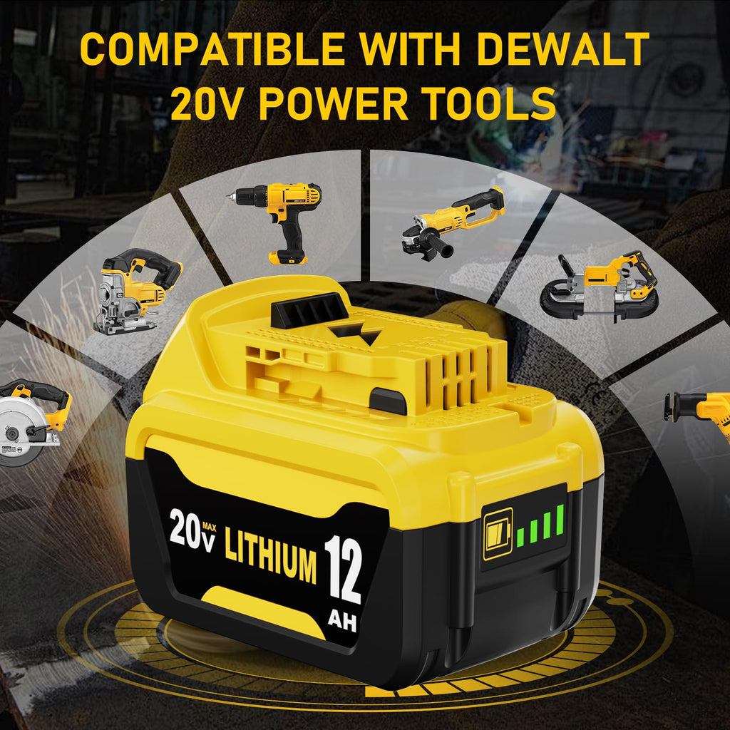 2 Packs 12000mAh DCB208 Battery Replacement for Dewalt 20V Max Battery