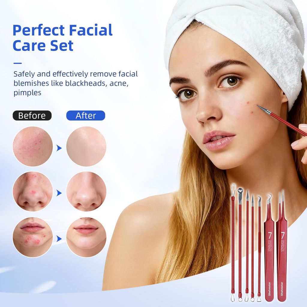 7PCS Blackhead Remover Tools, Pimple Extractor, Rose Red