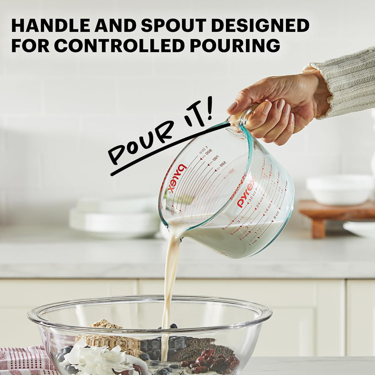 Essentials (3-Pack) Glass Measuring Cups Set, (1, 2 & 4 Cup) Measuring Cups For Prepping, Baking and Cooking