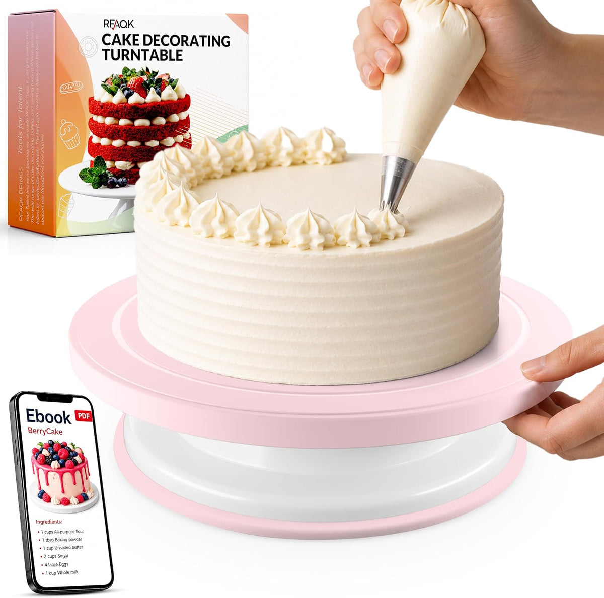 11 Inch Plastic Cake Decorating Turntable, Rotating Cake Stand for Beginners, Smooth Clockwise & Counterclockwise