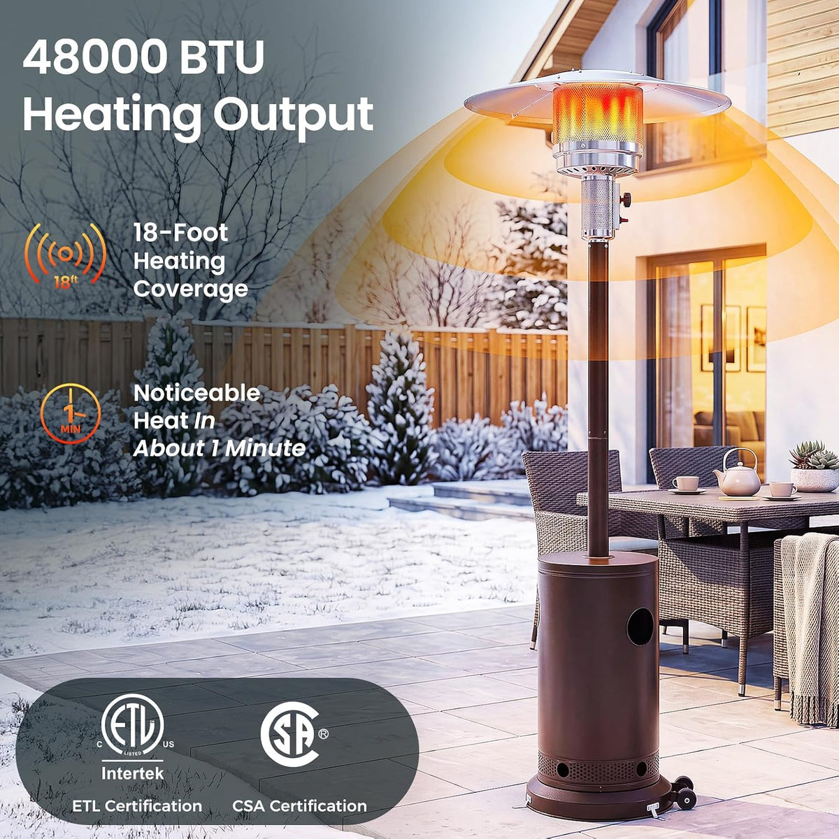 48,000 BTU Patio Heater for Outdoor Use, Outdoor Gas Heater