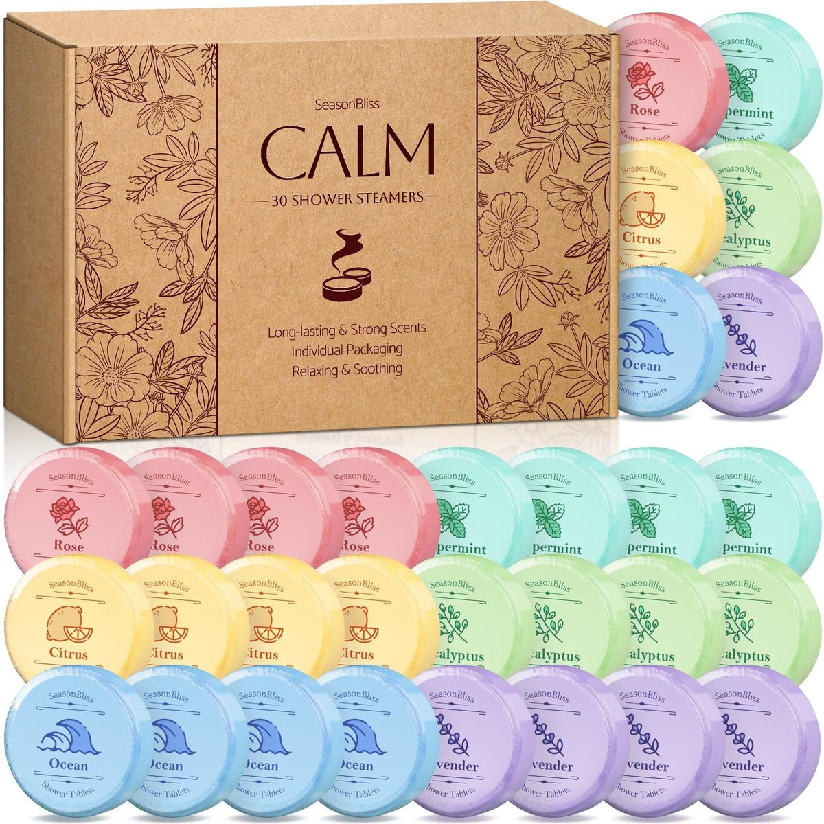 Shower Steamers 30 PCS with 6 Scents, Shower Bombs for Women