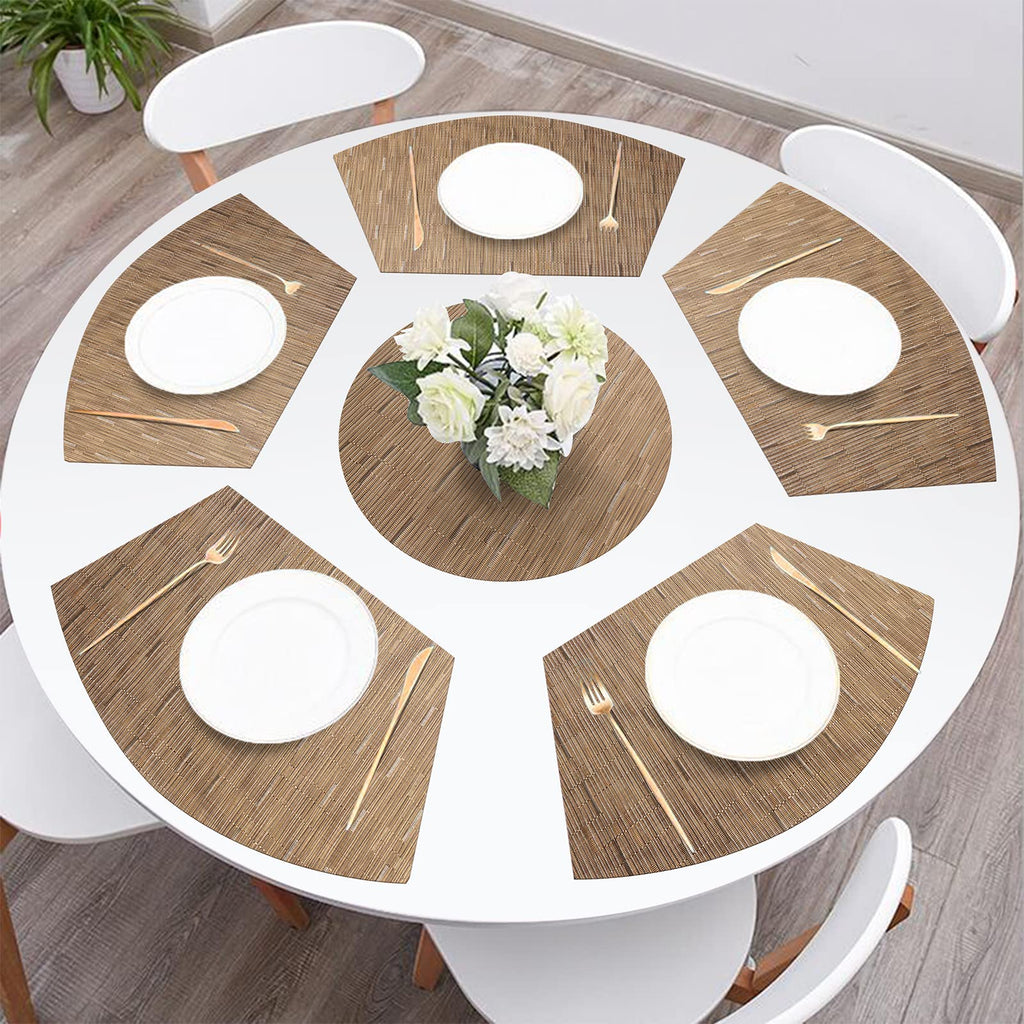 Small Round Table Placemats Set of 5 Woven Vinyl Wedge Placemats with Centerpiece Round Table Mats Heat Resistant
