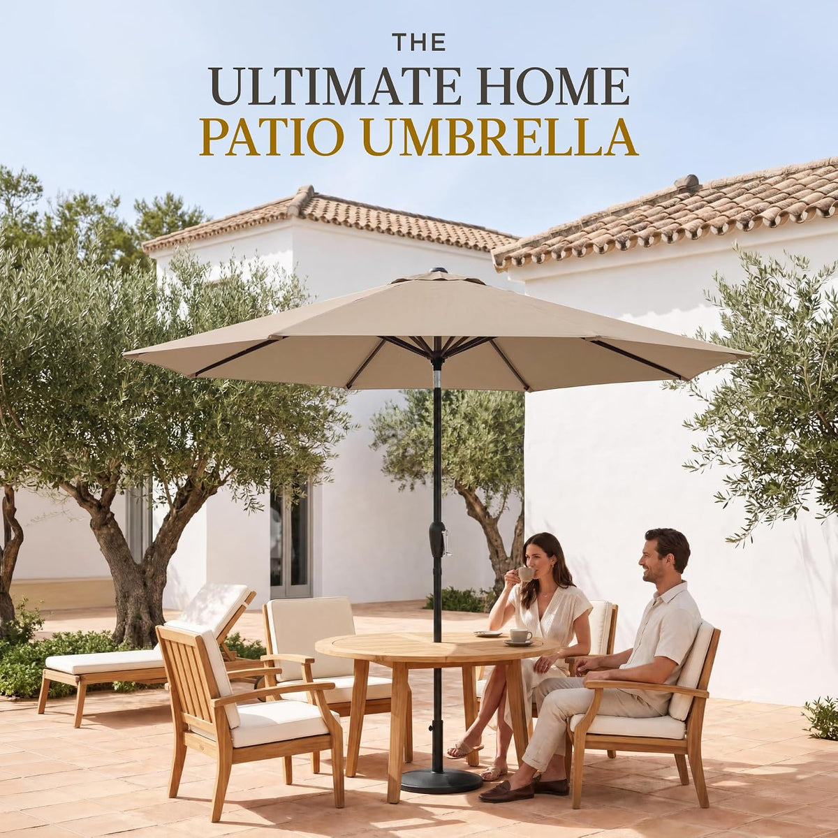 9ft Commercial Grade Patio Umbrella, 5-Year Fade Resistant 260 GSM Polyester Canopy, Rustproof Aluminum Frame, Smooth