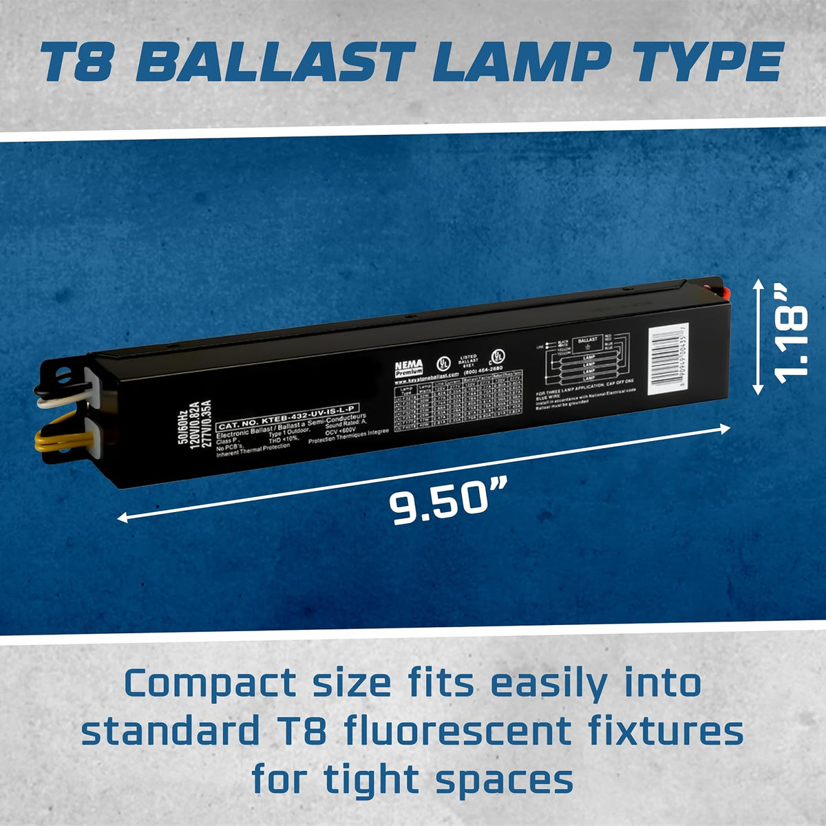 OHLECTRIC 2 Pack - Replacement for Keystone KTEB-432-UV-IS-L-P 4 Lamp T8 Electronic Fluorescent Ballast with Low Light Output | 120-277V Input with Instant Start Operation | 0.78 Ballast Factor