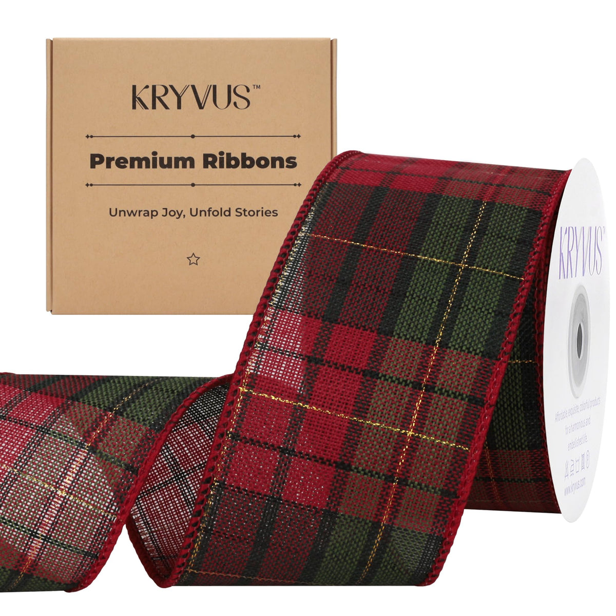 Red Green Tartan Plaid Christmas Wired Ribbon 2.5 Inch x 10 Yards