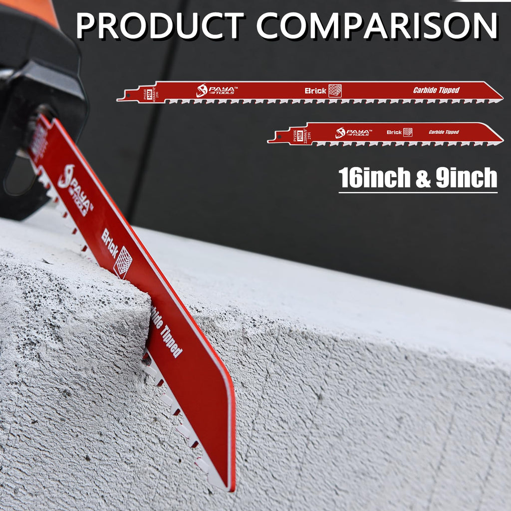 PAYA TOOLS 2 Pack 9 Inch +1 Pack 16 Inch Masonry Reciprocating Saw Blade