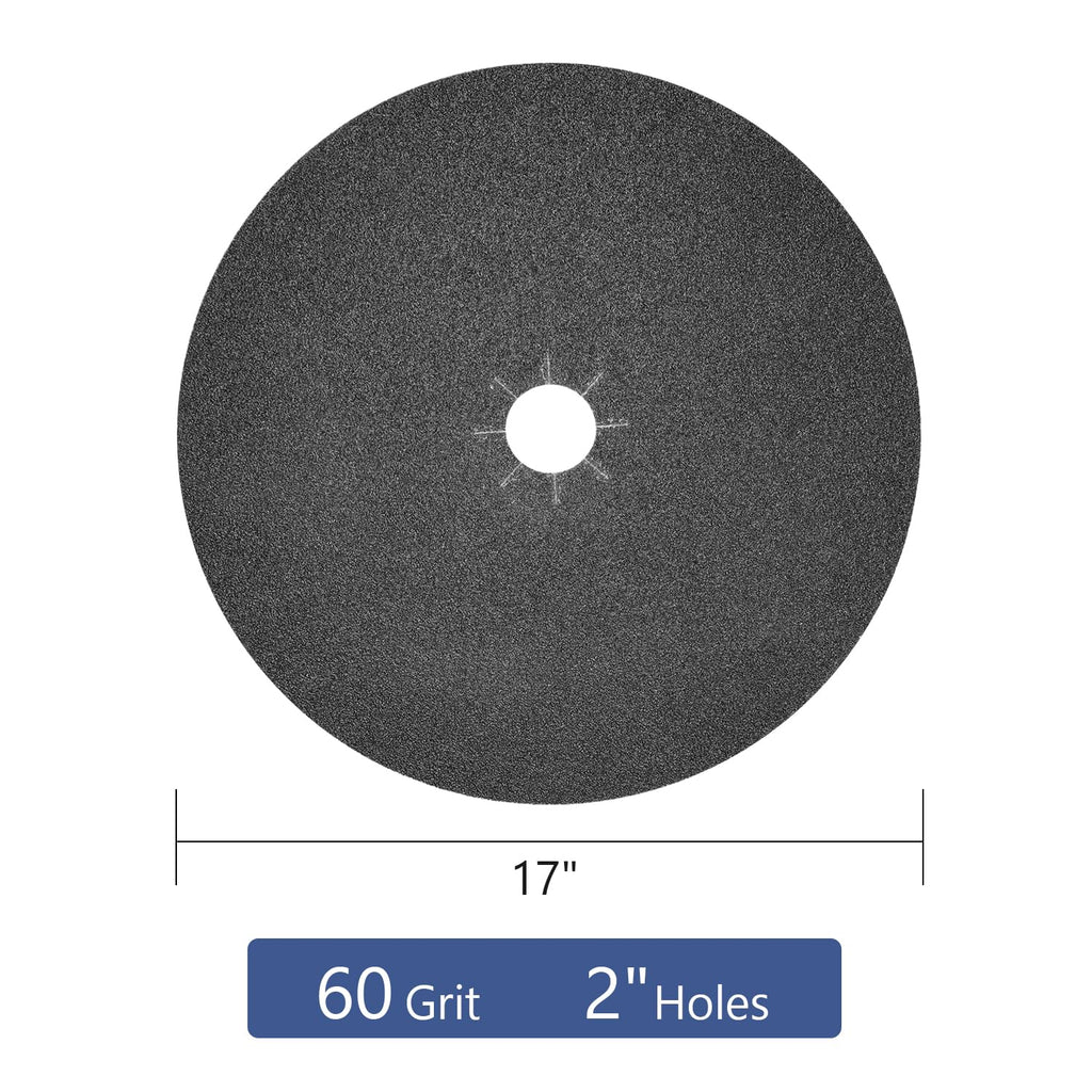 HUAALIUCHE Floor Sanding Disc Cloth-Backed Silicon Carbide，17" x 2" Holes for Concrete, Stone, 60 Grit, 6-Pack