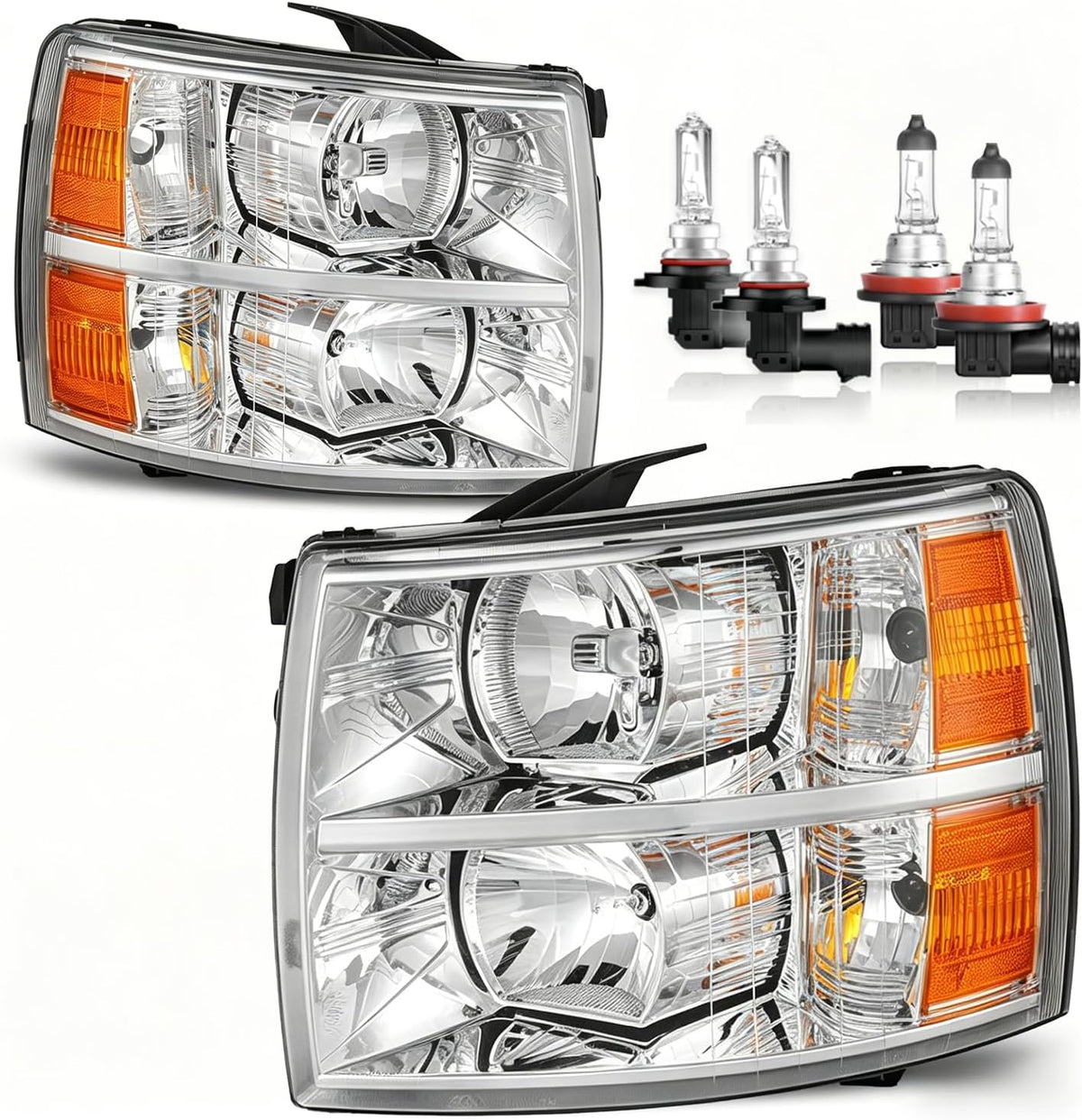 Headlights with High/Low Beam Bulbs for 2007-2013 Chevy Silverado