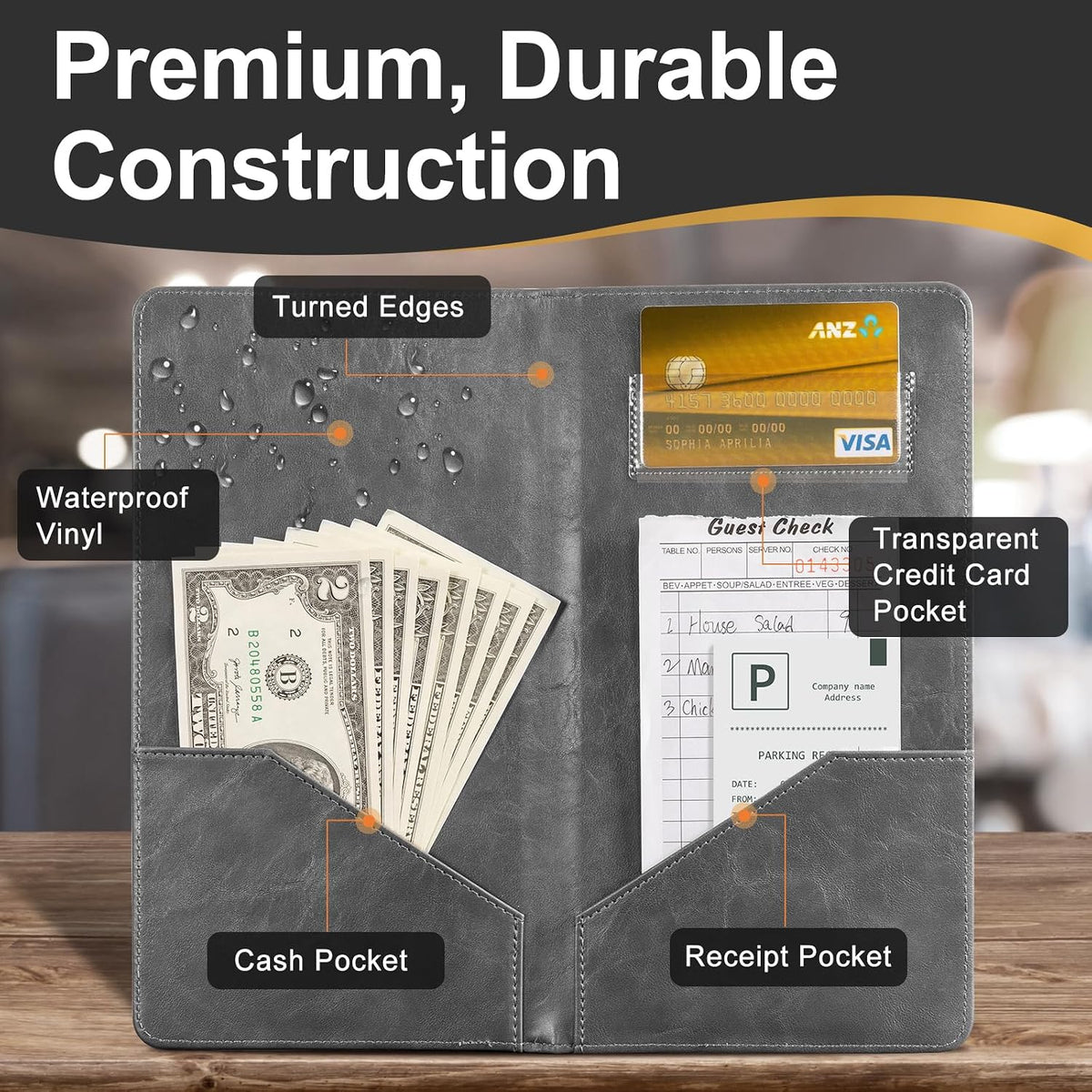 Restaurant Check Presenters - Customer Check Holder for Restaurants, Restaurant Bill Holder, Gray - 20 Pack