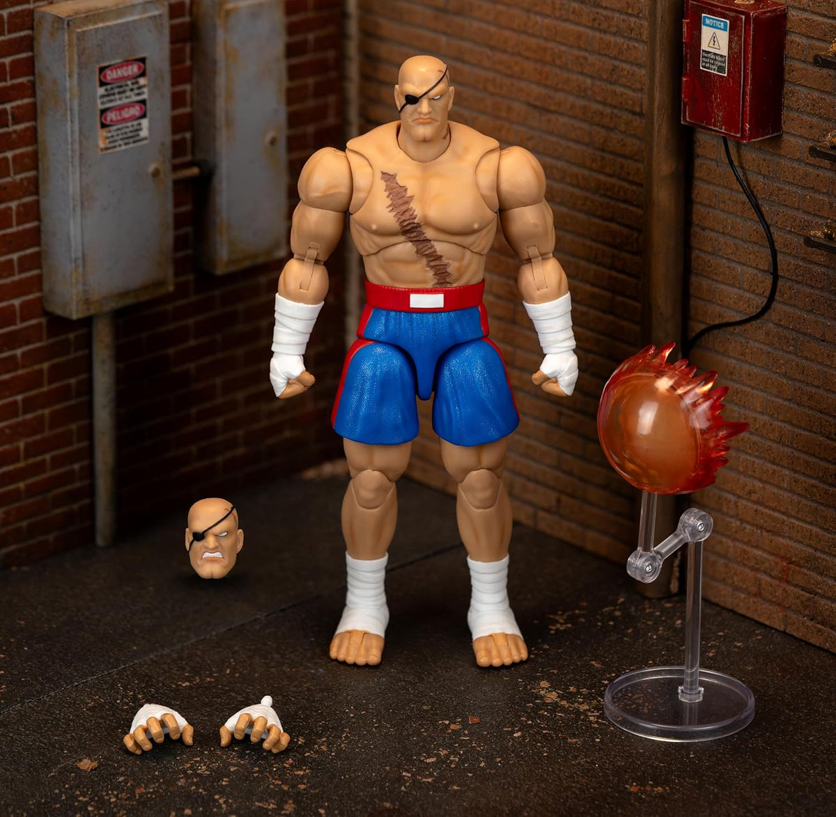 Street Fighter II Sagat Deluxe 1:12 Scale Action Figure - Highly Articulated, Tiger Shot Accessory & Stand, 7.6" Tall