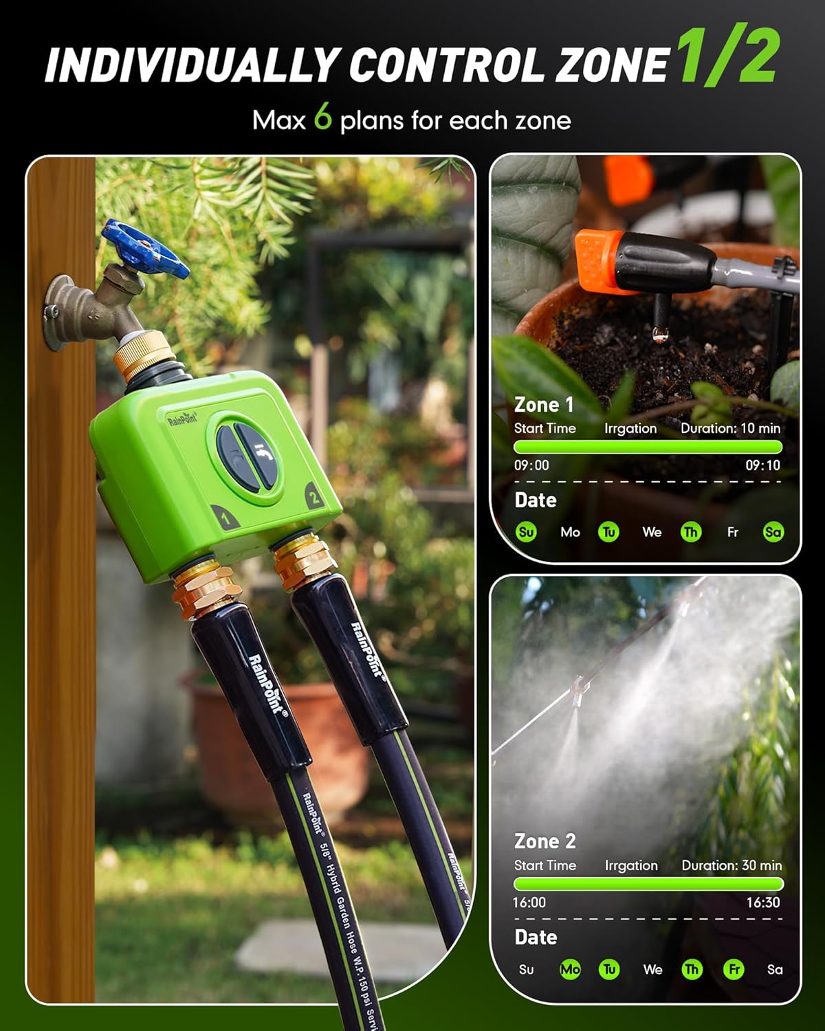 WiFi Water Timer for Garden Hose, 2 Zone WiFi Sprinkler Controller, Smart Hose Timer Valve, Automatic Drip Irrigation