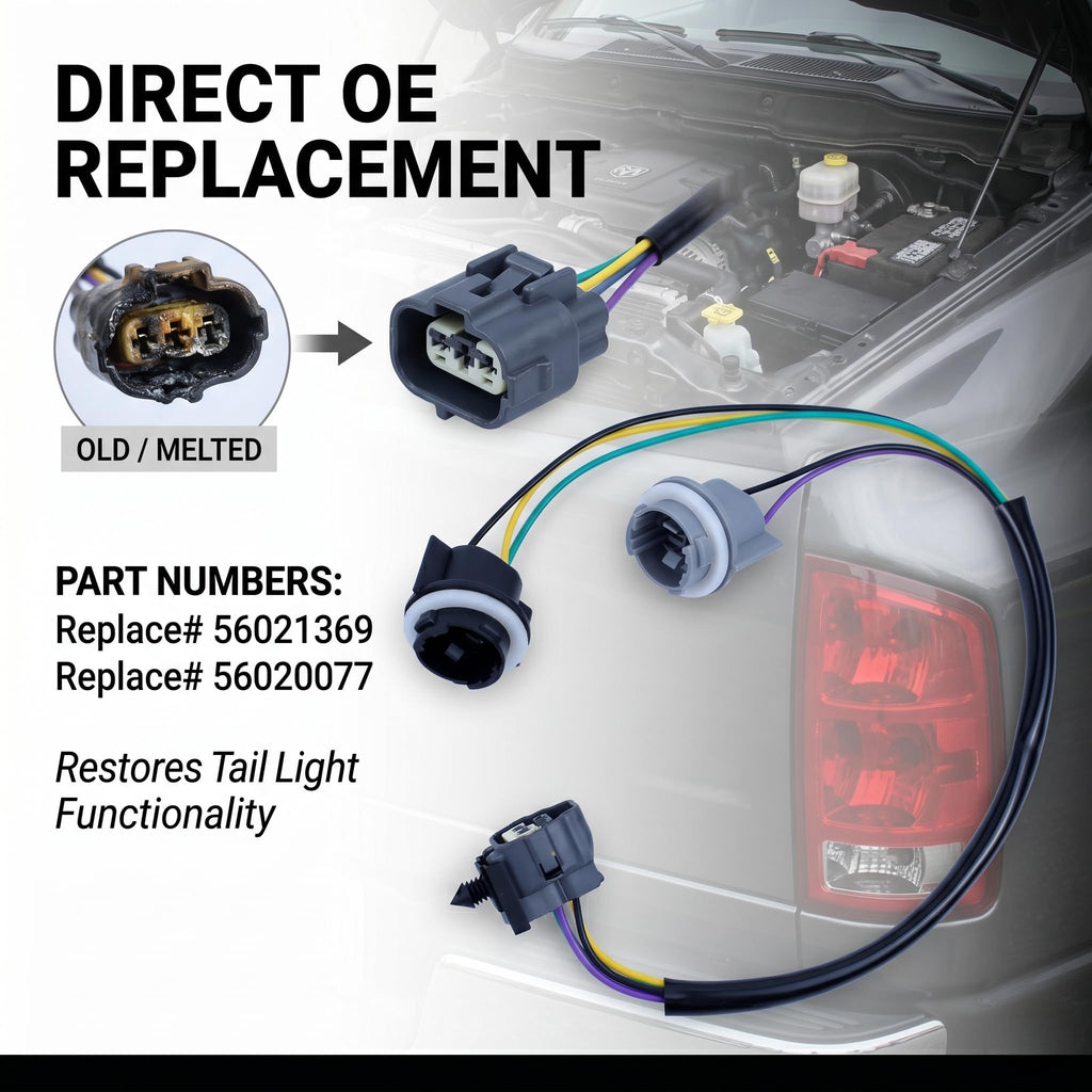 56021369 Driver Side Tail Light Wiring Harness Compatible with Dodge 1994-2002 Ram Series 1500/2500/3500 Pickup Truck Rear Left Lamp Pigtail Connector Replace# 56020077