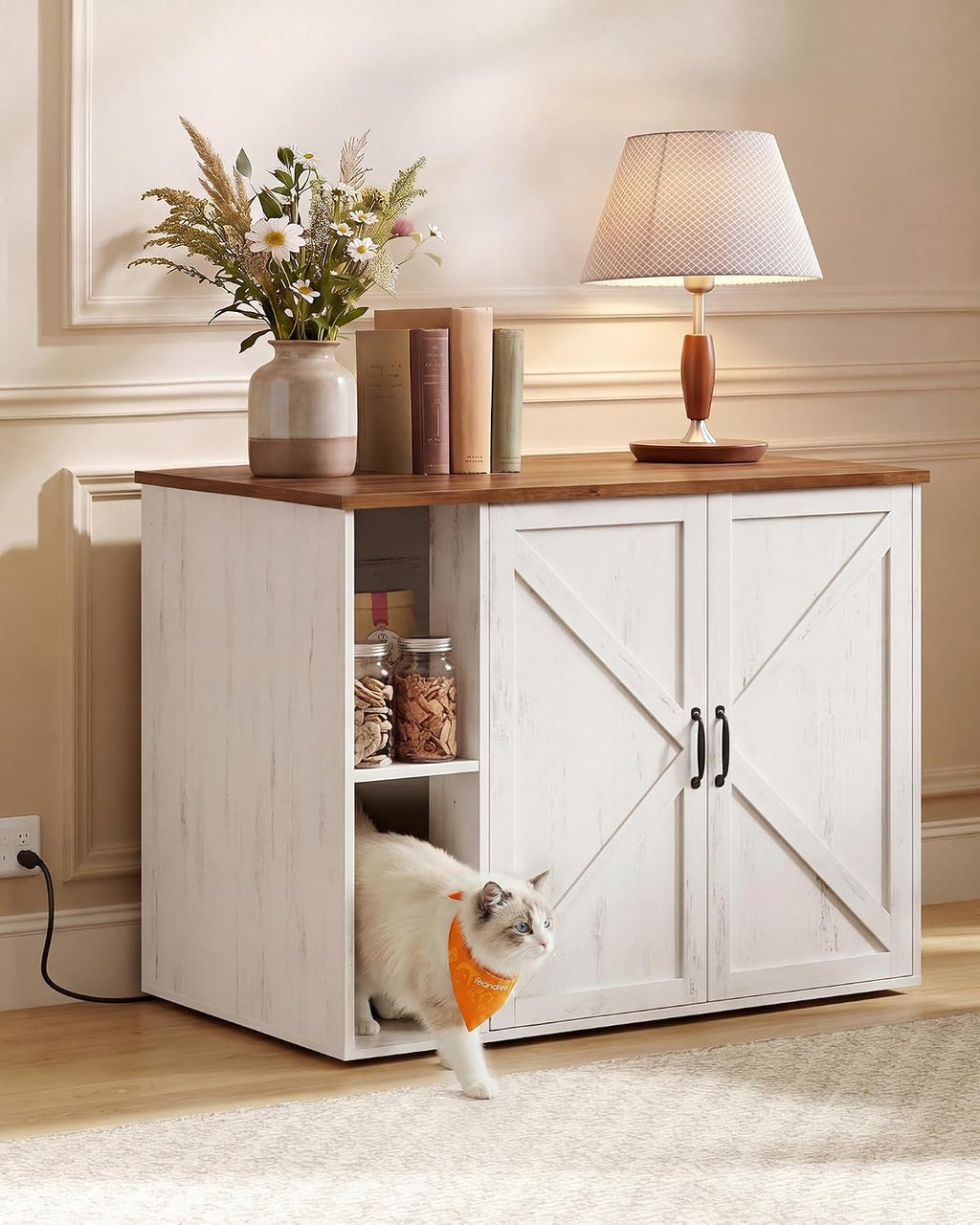 Cat Litter Box Enclosure, Hidden Cat Washroom with Power Outlet