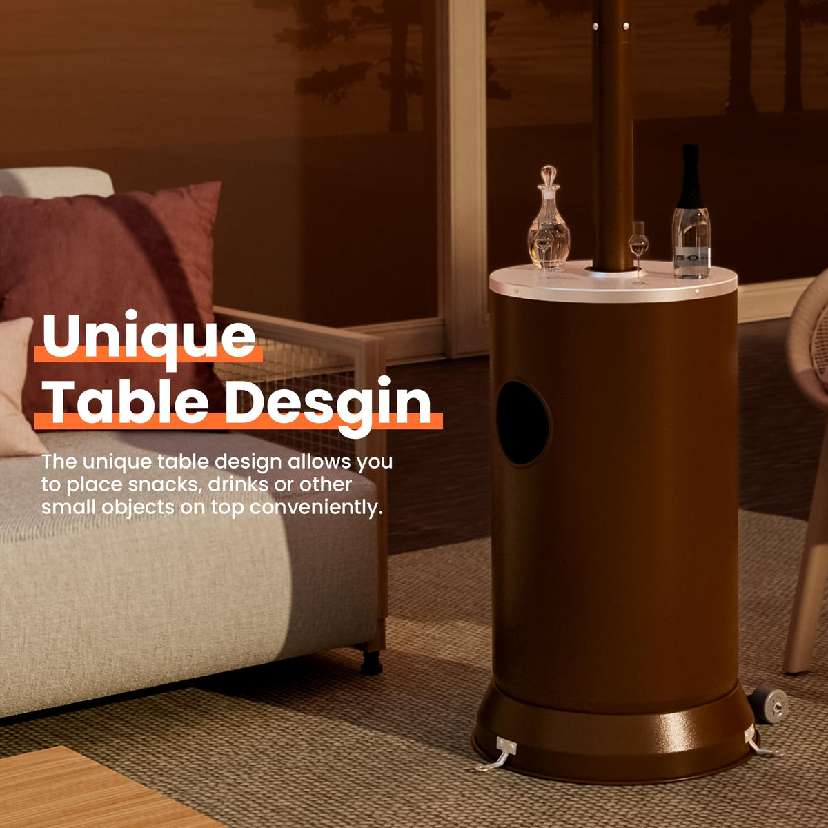 Outdoor Propane Patio Heater, 2-in-1 Table Design, Double-Layer Stainless Steel Burner, with Heavy-Duty Waterproof
