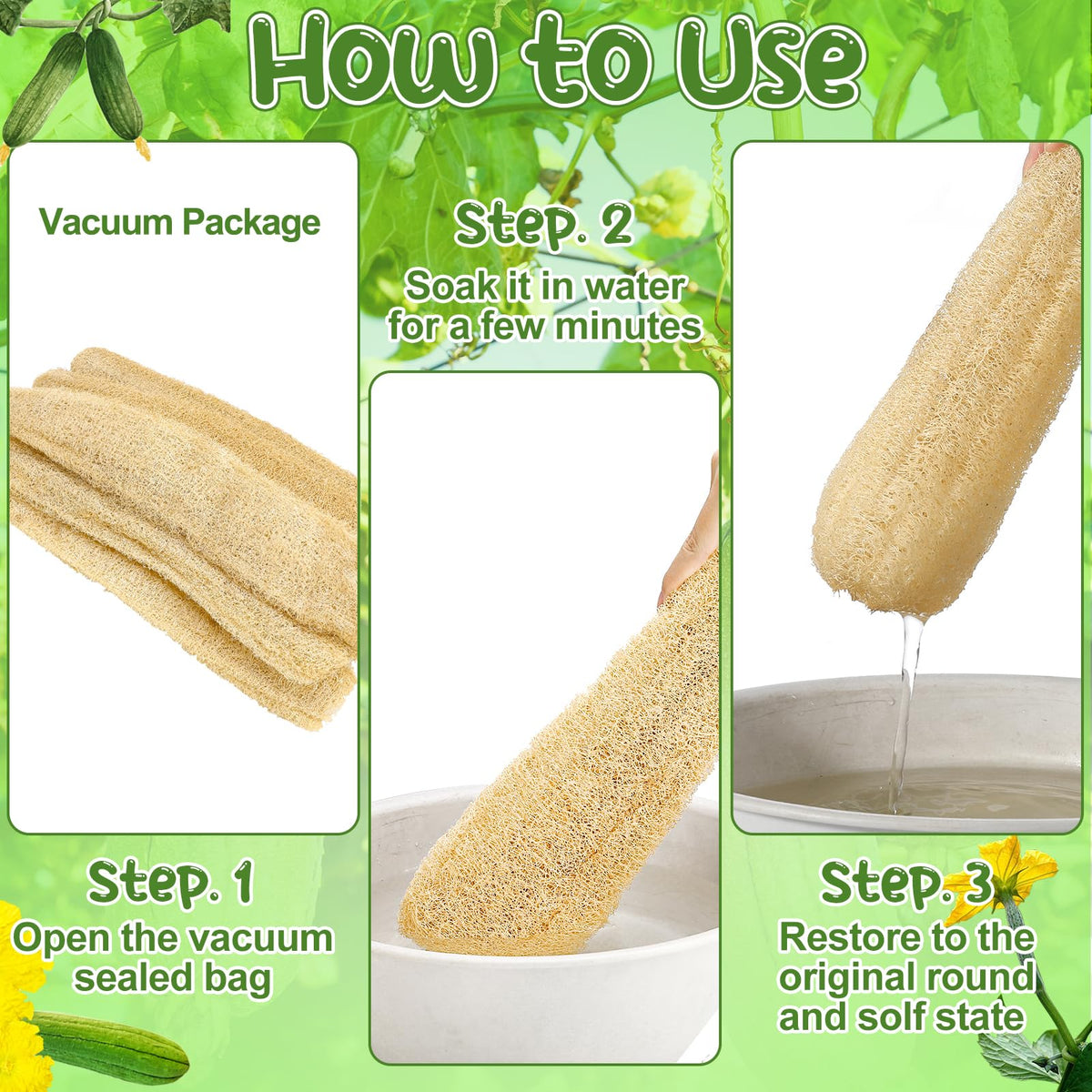 6 Pack Natural Loofah Sponge 13.8-15.7 Inches for Men Women
