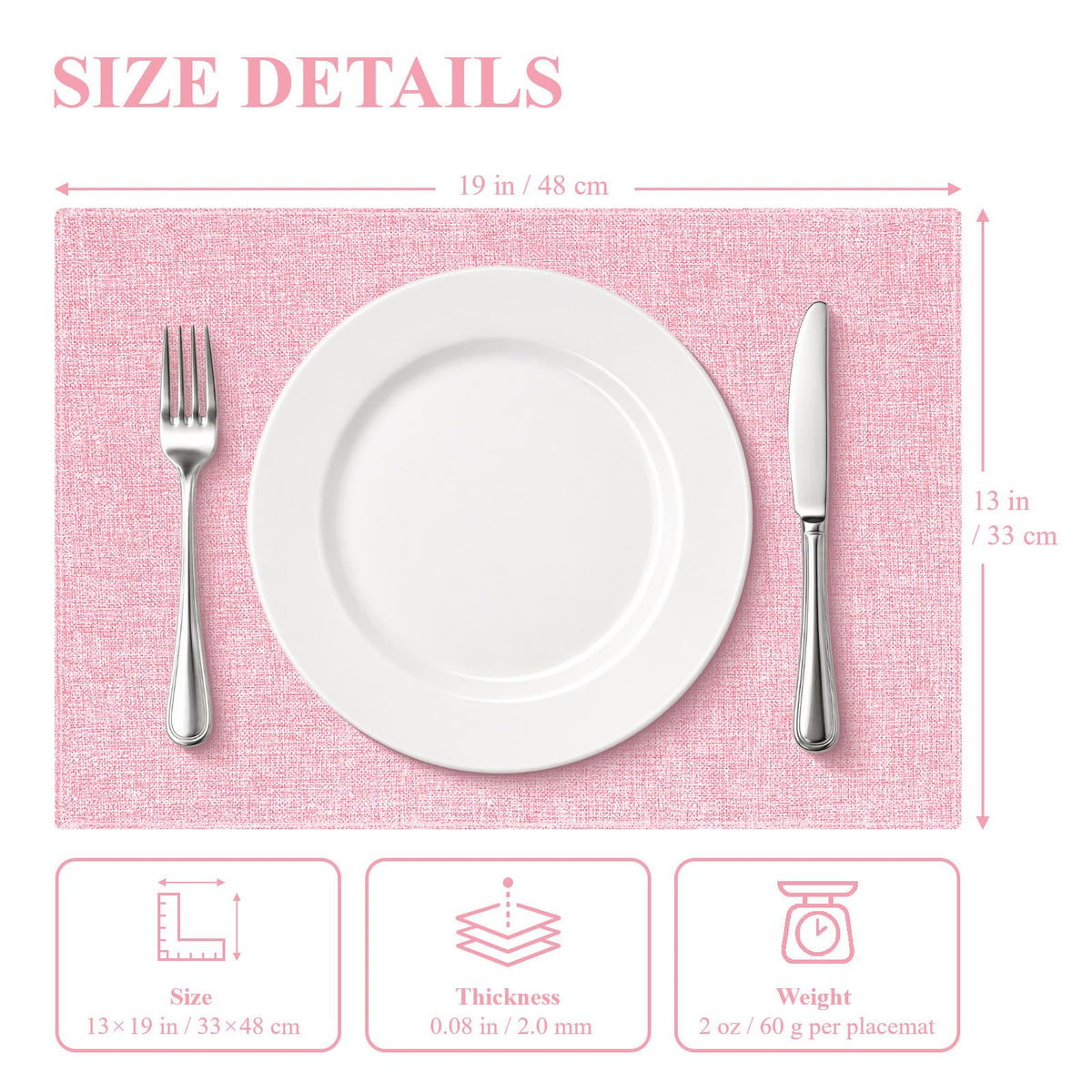 Placemats Set of 4, Cotton Linen Blend Cloth Place Mats, Pink