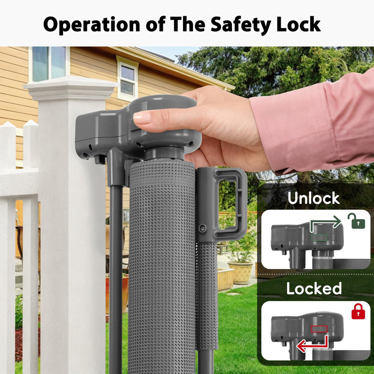 250" Extra-Wide Retractable Indoor/Outdoor Mesh Pet & Child Safety Gate with One-Hand Safety Lock for Wide Openings, Patios & Stairways