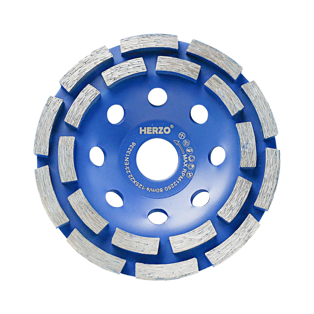 HERZO Diamond Concrete Grinding Wheel 5 inch,Double Row Diamond Cup Wheel for Polishing and Cleaning Stone Concrete Surface, Cement, Marble, Granite, and Thinset Removing(125mm)