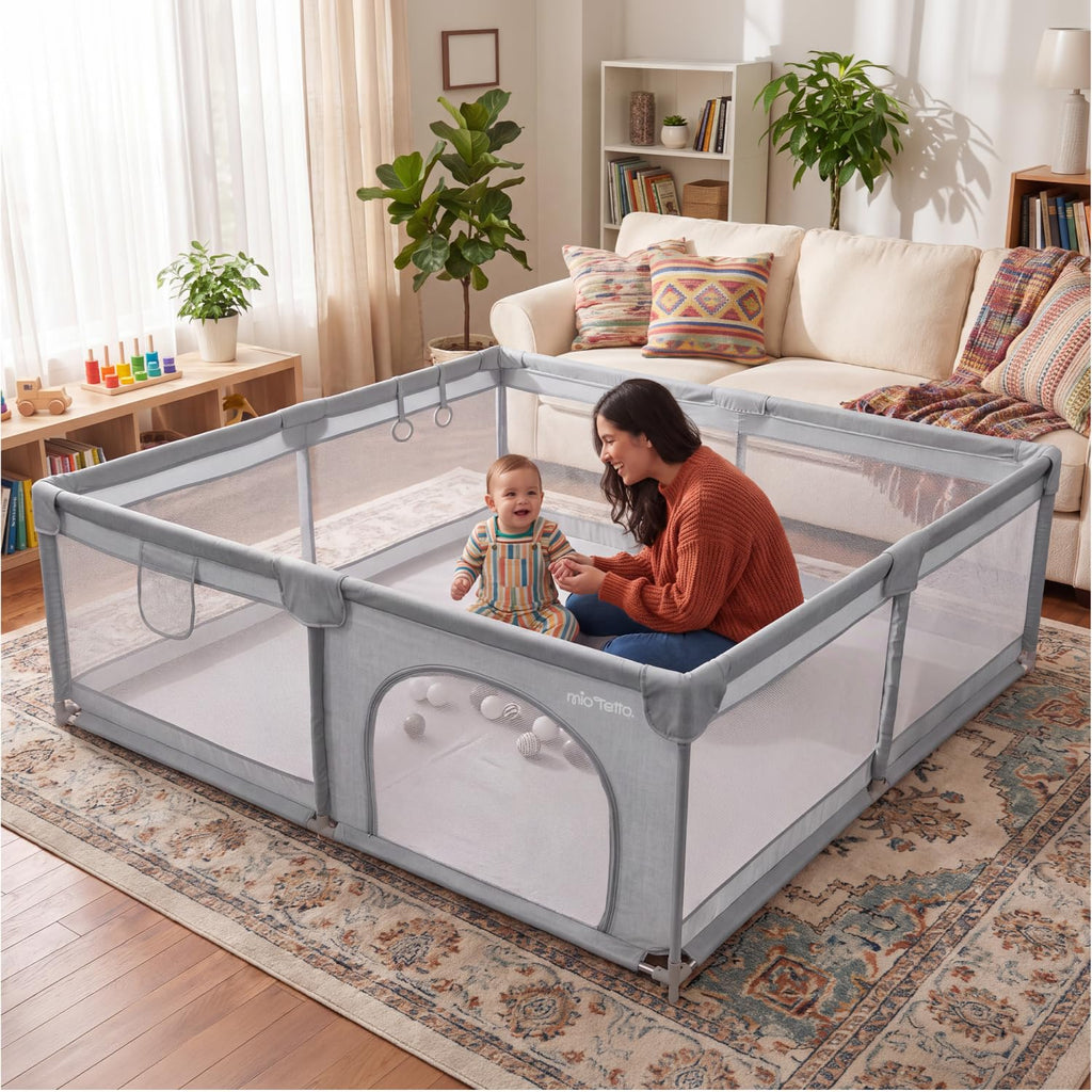 Modular Foldable Baby Playpen & Safety Activity Yard with Locking Walk-Through Gate for Infants & Toddlers