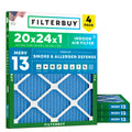 20x24x1 Air Filter MERV 13 Smoke & Allergy Defense (4-Pack)