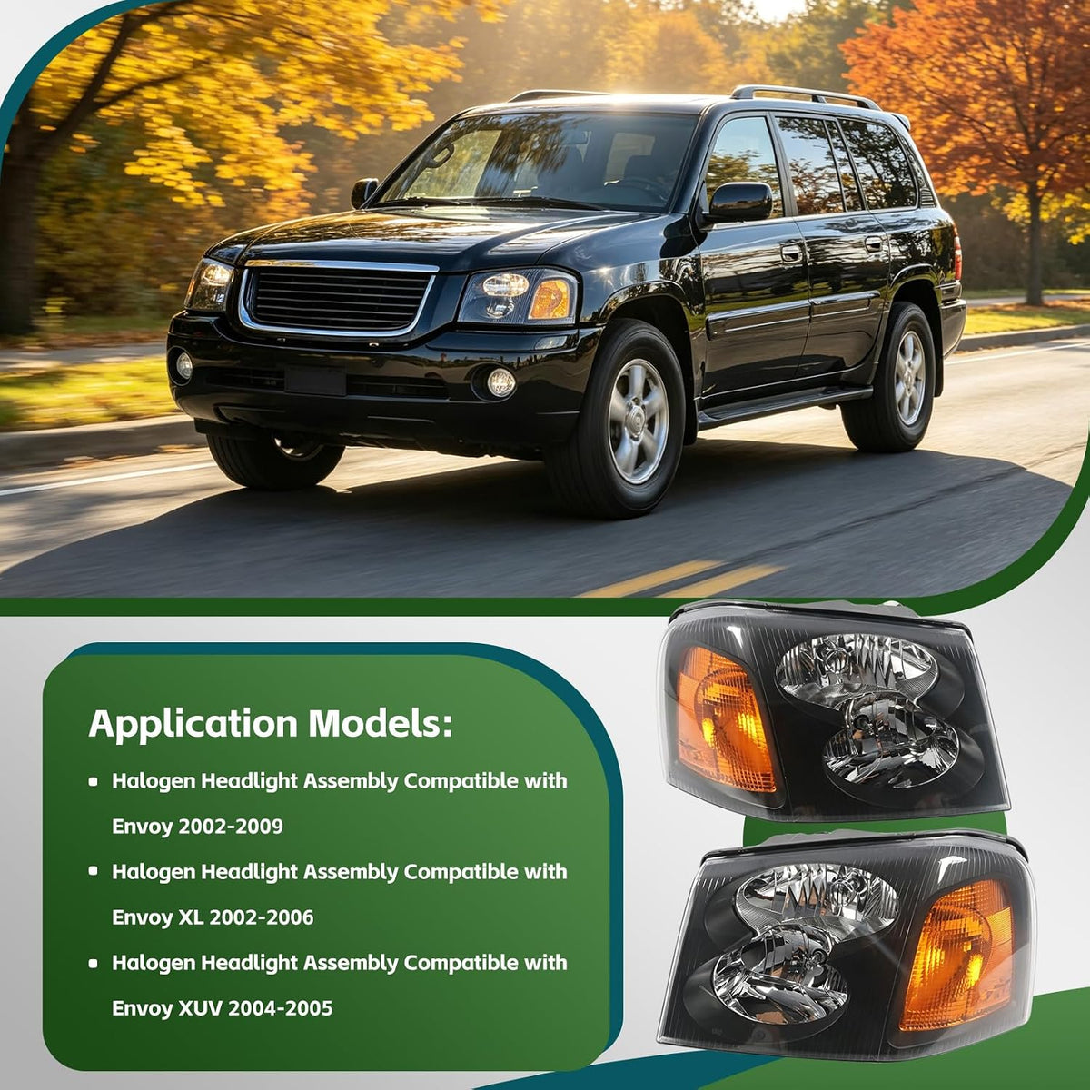 Headlight Compatible with Envoy 2002-2009 GM2502220 GM2503220