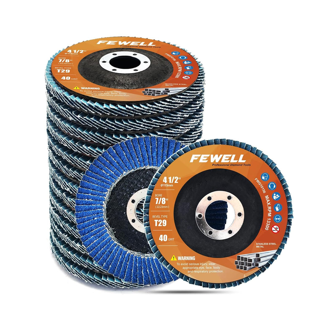 FEWELL 15Pcs 4.5inch Flap Discs for Metal, 40 Grit Sanding Disc