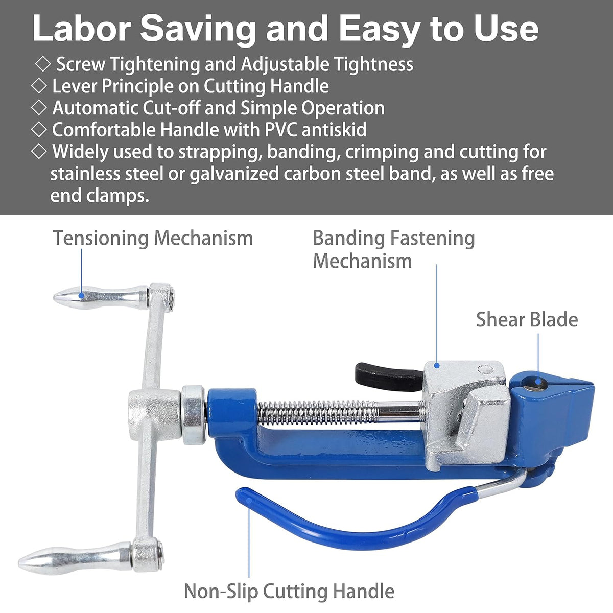 Stainless Steel Banding Tool - 3/16~3/4 inch Metal Strapping Tool with Tensioner & Cutting & Crimper, Screw-Type for