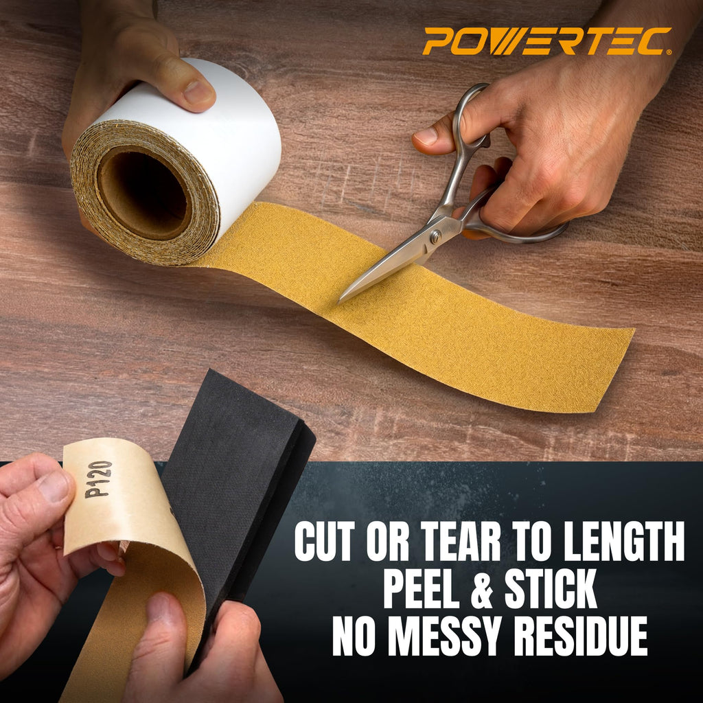 POWERTEC 2-3/4" PSA Sandpaper Roll Set, Total 20 Yards, 80/120/220/320 Grit