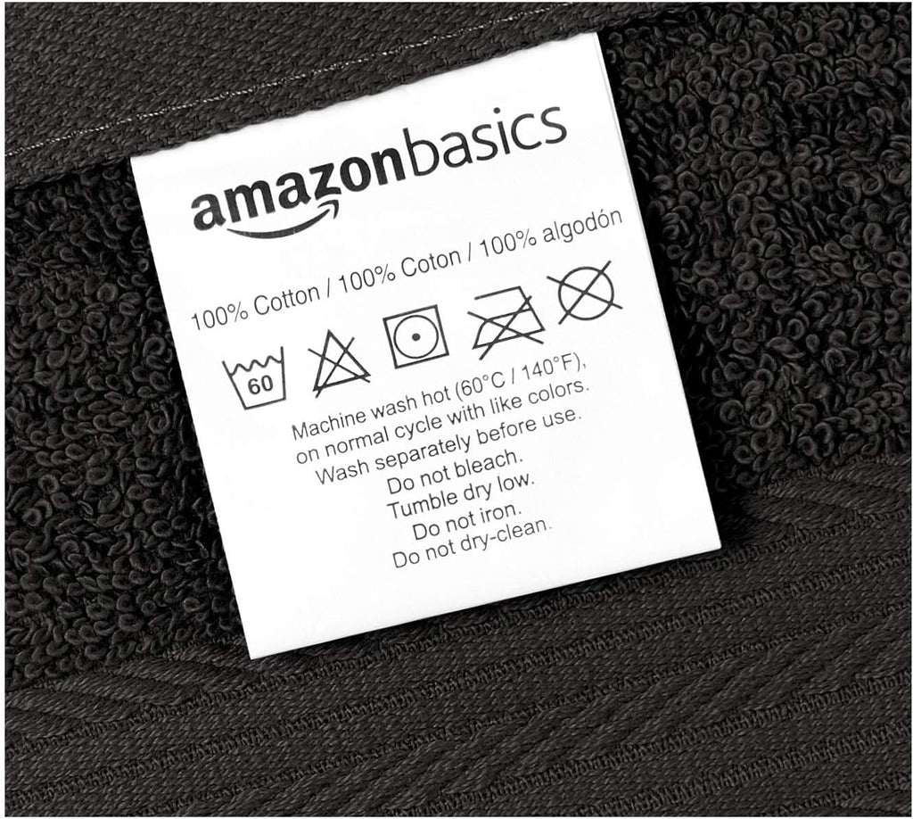 Highly Absorbent Cotton Washcloths for Face, Soft, Machine Washable, Fade Resistant, 12 x 12 in, Black, 12-Pack