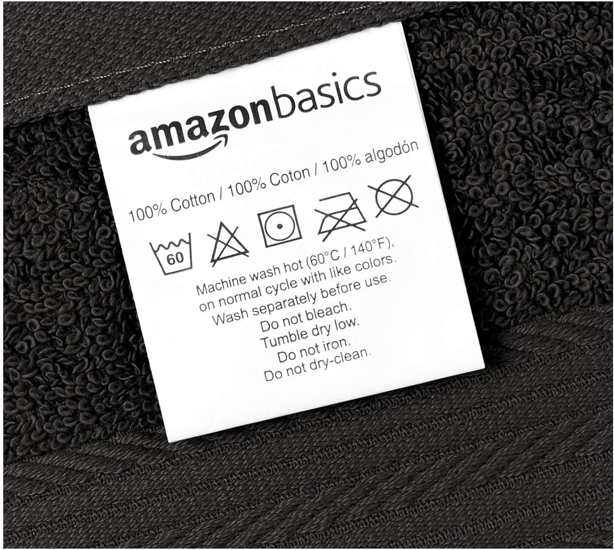 Highly Absorbent Cotton Washcloths for Face, Soft, Machine Washable, Fade Resistant, 12 x 12 in, Black, 12-Pack