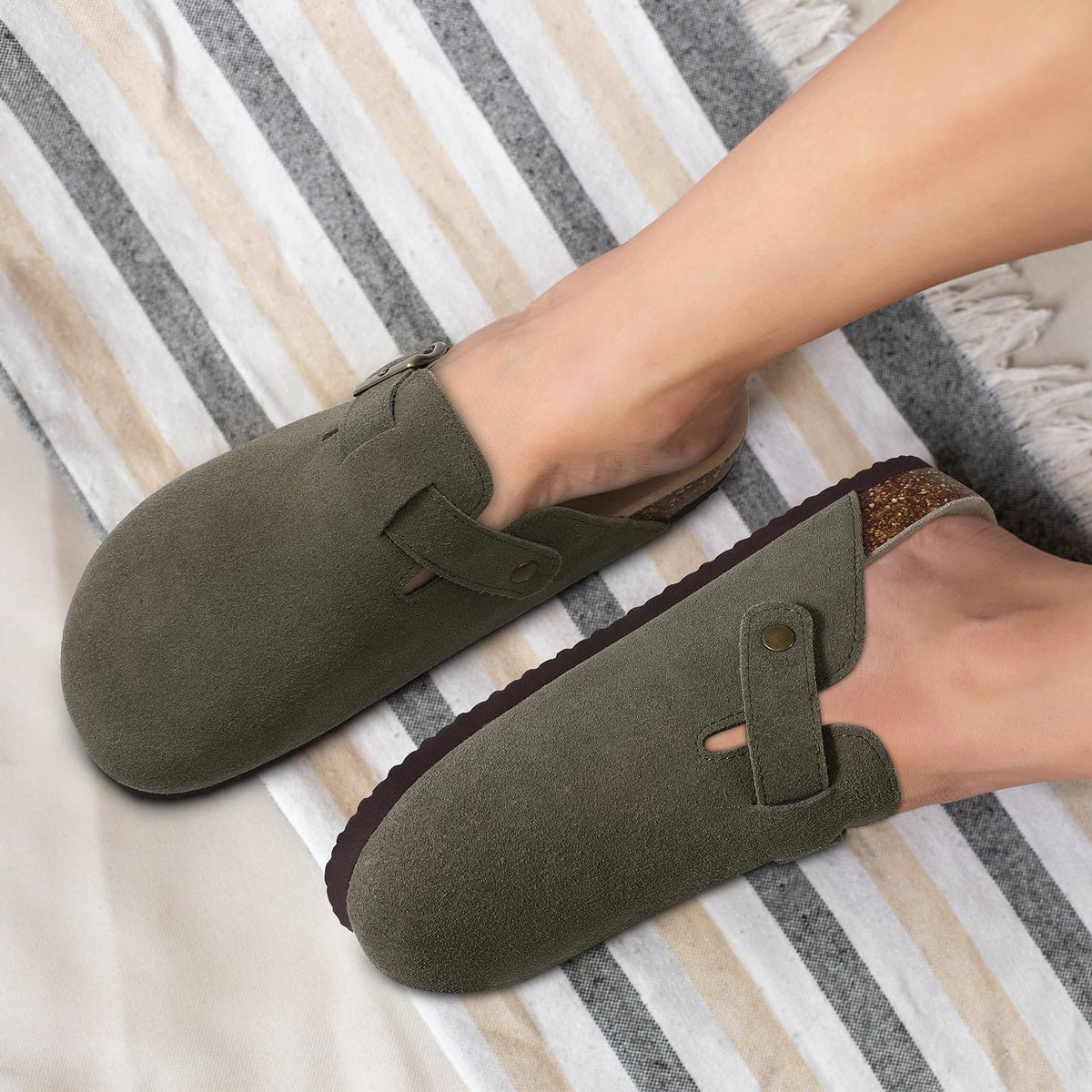 Genuine Suede Clogs for Women Men Comfort Cork Footbed Potato Shoes