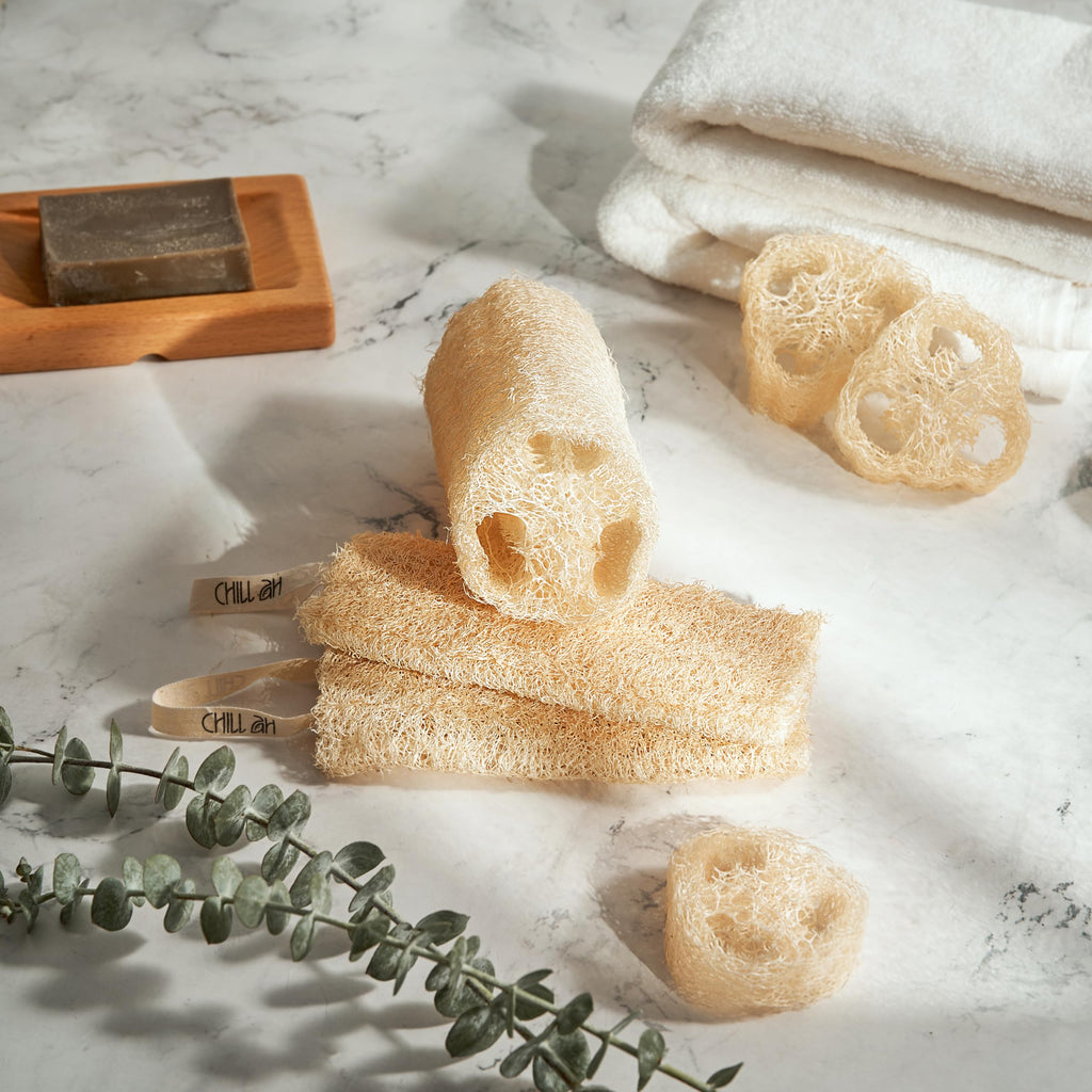 Natural Loofah Sponge Set – 100% Plant-Based, Dye-Free, Biodegradable Bath Exfoliator for Glowing Skin – Handcrafted