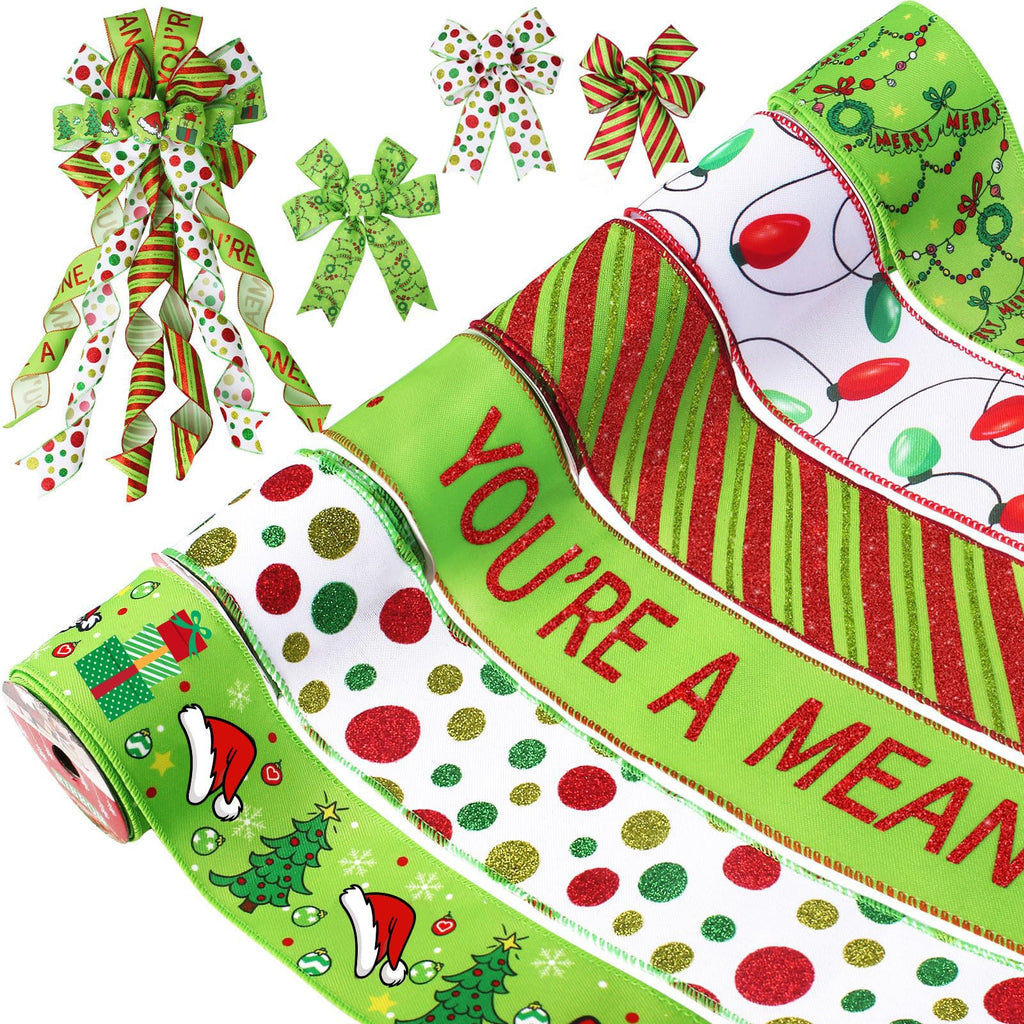 Christmas Ribbon Wired 2.5 inch,6 Rolls 30 Yards Christmas Ribbon