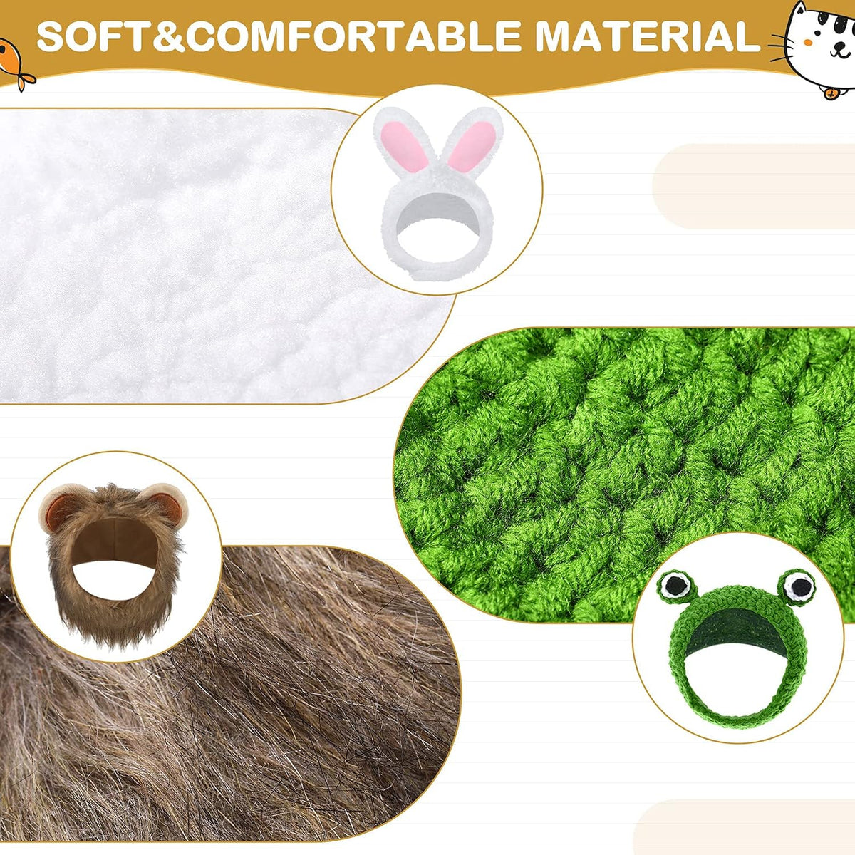 5 Pcs Cute Cat Costume Hats Cat Costume Halloween Bunny with Ears