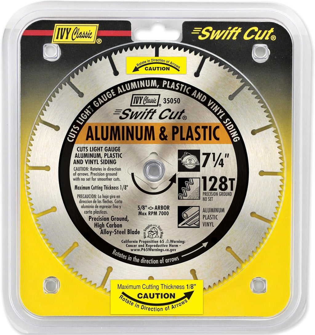 IVY Classic 35050 Swift Cut 7-1/4"128 Tooth Aluminum & Plastic Cutting Circular Saw Blade with 5/8" Diamond Knockout Arbor, 1/Card