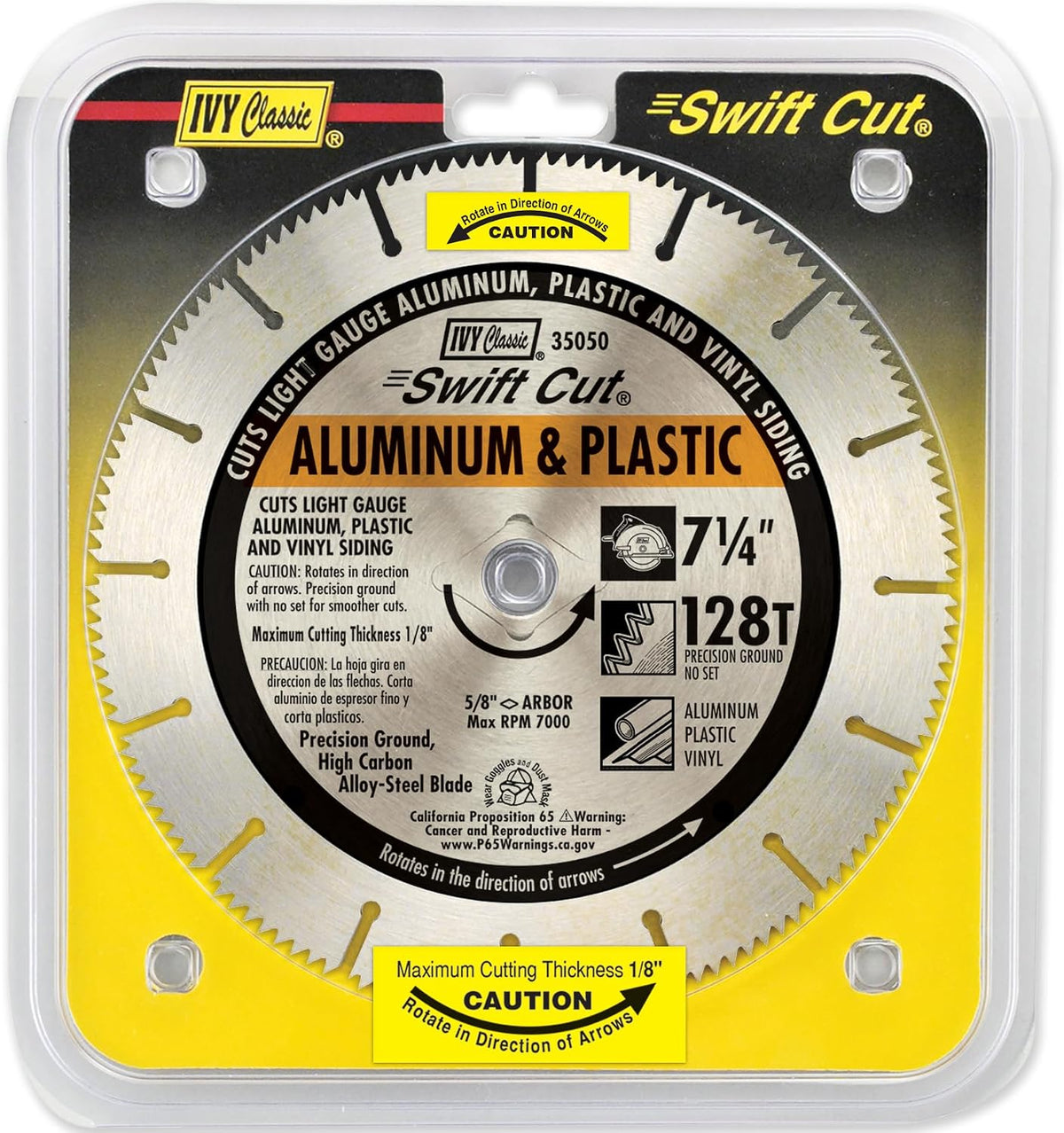 IVY Classic 35050 Swift Cut 7-1/4"128 Tooth Aluminum & Plastic Cutting Circular Saw Blade with 5/8" Diamond Knockout Arbor, 1/Card