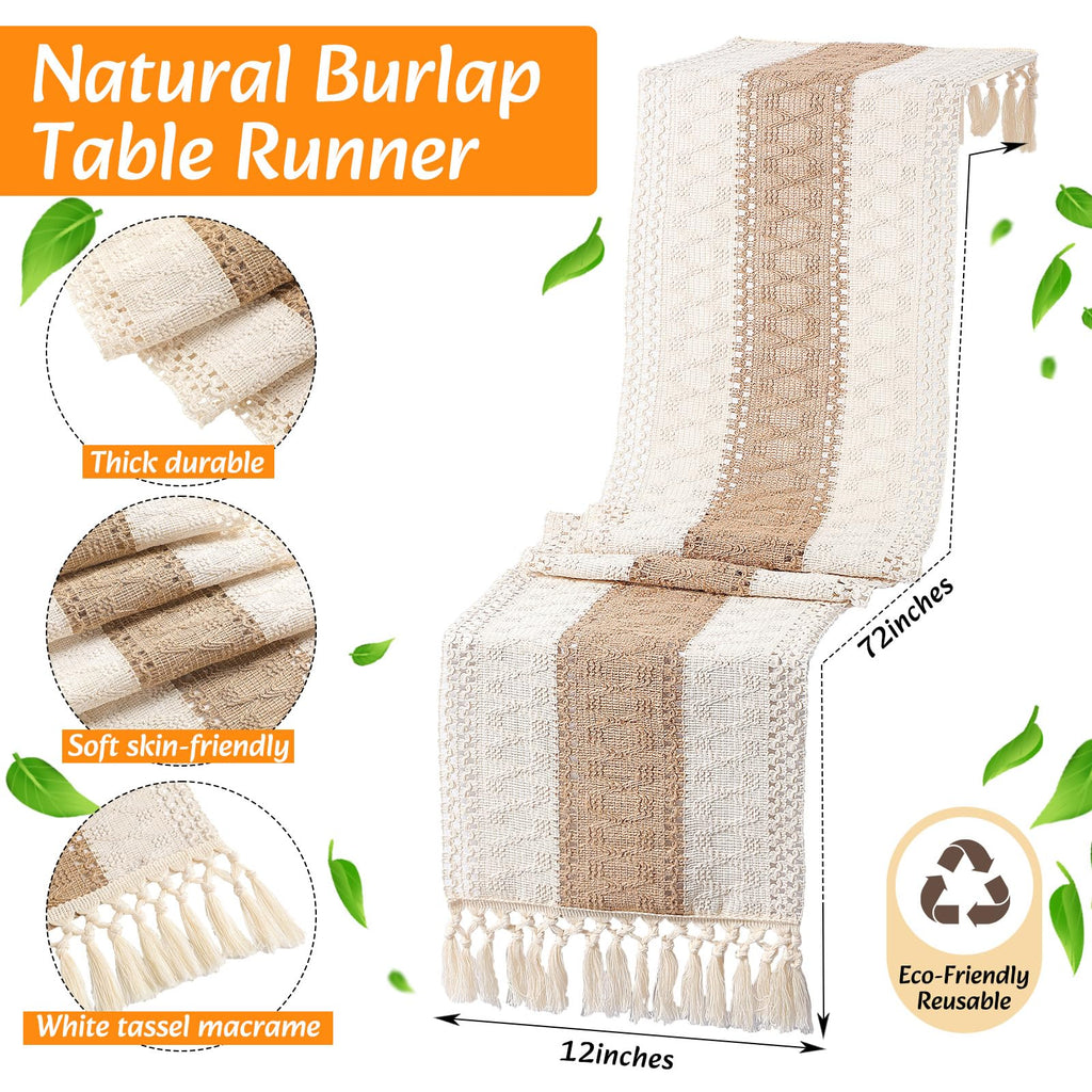6 Sets Boho Table Runner and Woven Round Placemats Set, Khaki, 12x72