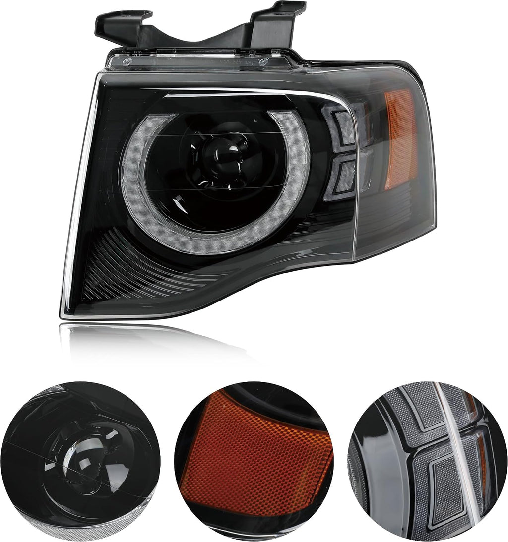 Pair Black Halo Projector Headlights Fit 2007-2014 Ford Expedition