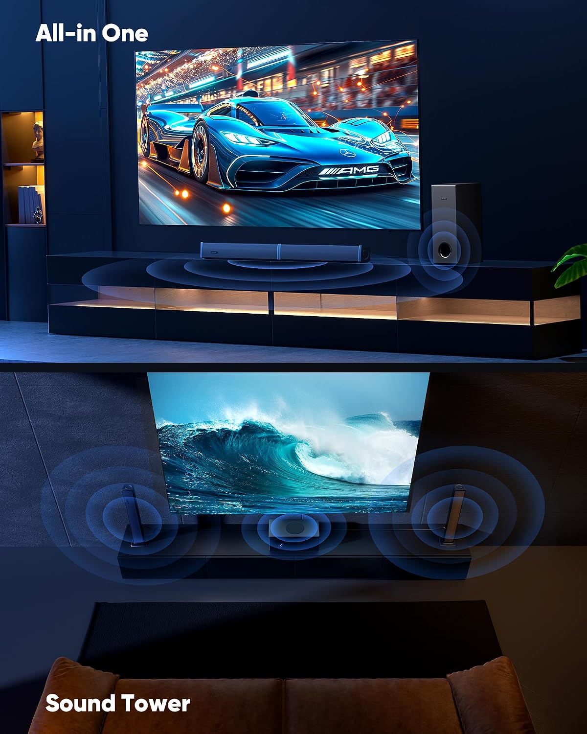 Sound Bar for Smart TV 2.1CH 190W Peak Power Soundbar with Subwoofer Detachable 2-in-1 BT 5.4 Surround Sound System